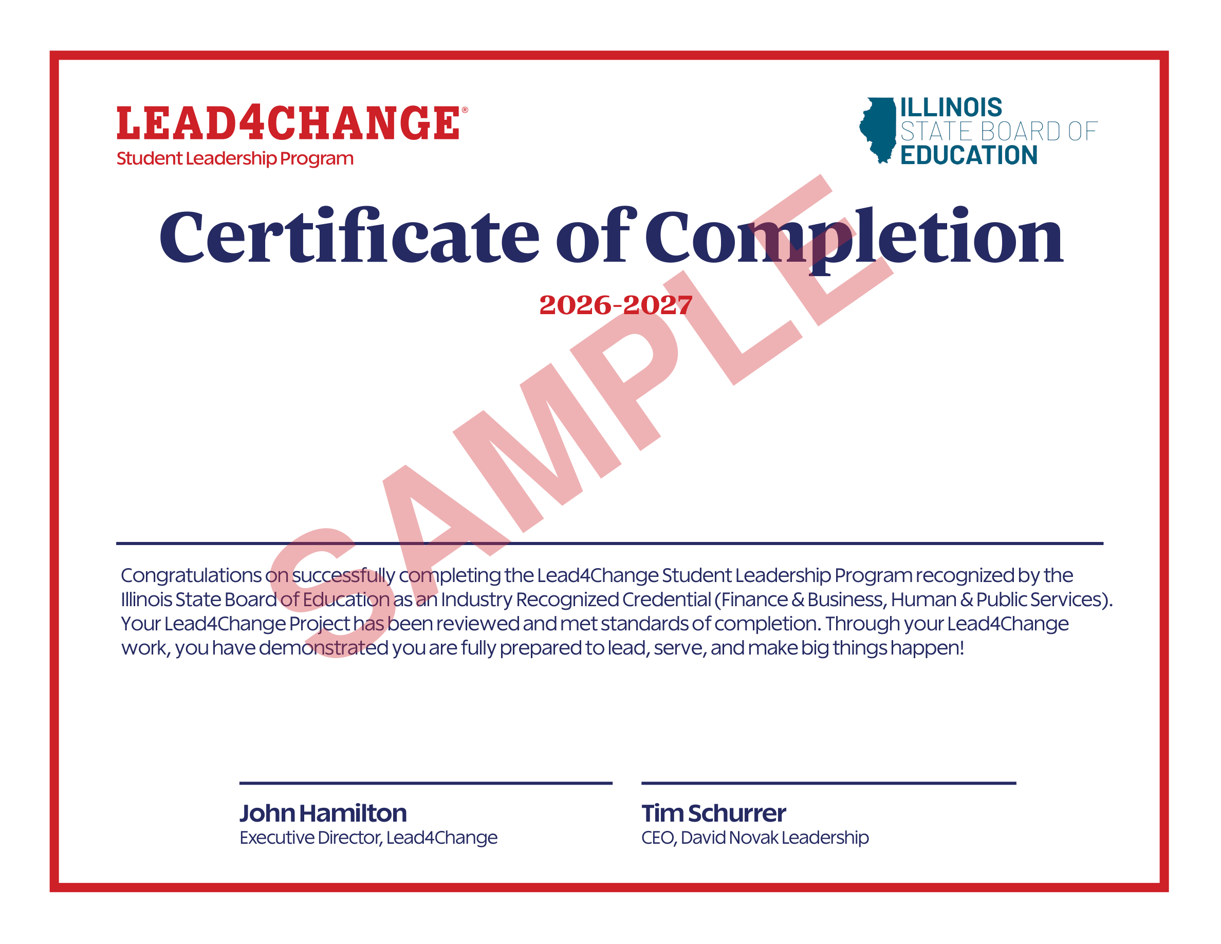 Sample Illinois Lead4Change certificate of completion